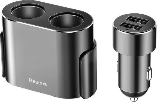 BASEUS CRDYQ-01 MOBILNI PUNJAC ZA AUTO 125167 BASEUS CAR CHARGER WITH 2 USB PORTS AND 2 CIGARETTE LIGHTER SOCKETS CRDYQ-01 AUTO PUNJAČ SA 2 USB PORTA I 2 UTIČNICE ZA UPALJAČ - BROJ USB PORTOVA: 2 - MATERIJAL: ALUMINIJUM + PC - ULAZNI NAPON: DC 12 - 24V - IZLAZ: 5V / 3.1A (MAKSIMALNO) - DUŽINA KABLA: 60CM - BOJA: CRNA (1 / 9)