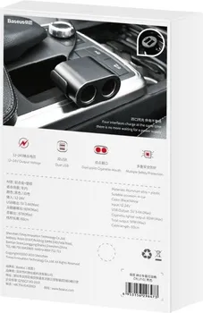 BASEUS CRDYQ-01 MOBILNI PUNJAC ZA AUTO 125167 BASEUS CAR CHARGER WITH 2 USB PORTS AND 2 CIGARETTE LIGHTER SOCKETS CRDYQ-01 AUTO PUNJAČ SA 2 USB PORTA I 2 UTIČNICE ZA UPALJAČ - BROJ USB PORTOVA: 2 - MATERIJAL: ALUMINIJUM + PC - ULAZNI NAPON: DC 12 - 24V - IZLAZ: 5V / 3.1A (MAKSIMALNO) - DUŽINA KABLA: 60CM - BOJA: CRNA (4 / 9)