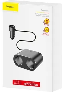 BASEUS CRDYQ-01 MOBILNI PUNJAC ZA AUTO 125167 BASEUS CAR CHARGER WITH 2 USB PORTS AND 2 CIGARETTE LIGHTER SOCKETS CRDYQ-01 AUTO PUNJAČ SA 2 USB PORTA I 2 UTIČNICE ZA UPALJAČ - BROJ USB PORTOVA: 2 - MATERIJAL: ALUMINIJUM + PC - ULAZNI NAPON: DC 12 - 24V - IZLAZ: 5V / 3.1A (MAKSIMALNO) - DUŽINA KABLA: 60CM - BOJA: CRNA (5 / 9)