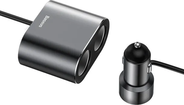 BASEUS CRDYQ-01 MOBILNI PUNJAC ZA AUTO 125167 BASEUS CAR CHARGER WITH 2 USB PORTS AND 2 CIGARETTE LIGHTER SOCKETS CRDYQ-01 AUTO PUNJAČ SA 2 USB PORTA I 2 UTIČNICE ZA UPALJAČ - BROJ USB PORTOVA: 2 - MATERIJAL: ALUMINIJUM + PC - ULAZNI NAPON: DC 12 - 24V - IZLAZ: 5V / 3.1A (MAKSIMALNO) - DUŽINA KABLA: 60CM - BOJA: CRNA (9 / 9)
