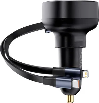 BASEUS C00057802111-02 125494 BASEUS ENJOYMENT AUTOMOBILSKI PUNJAČ ZA TELEFON SA USB-C I LIGHTNING KABLOM 60 W (C00057802111-02) - BOJA: CRNA - ULAZNA STRUJA: 12-24V 7A (MAKS.) - MAKSIMALNA SNAGA PUNJENJA: 60 W - MAKSIMALNA DUŽINA UGRAĐENOG KABLA: 70 CM - DIMENZIJE: 49 X 46 X 84 MM (1 / 6)