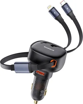 BASEUS C00057802111-02 125494 BASEUS ENJOYMENT AUTOMOBILSKI PUNJAČ ZA TELEFON SA USB-C I LIGHTNING KABLOM 60 W (C00057802111-02) - BOJA: CRNA - ULAZNA STRUJA: 12-24V 7A (MAKS.) - MAKSIMALNA SNAGA PUNJENJA: 60 W - MAKSIMALNA DUŽINA UGRAĐENOG KABLA: 70 CM - DIMENZIJE: 49 X 46 X 84 MM (2 / 6)