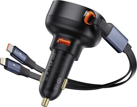 BASEUS C00057802111-02 125494 BASEUS ENJOYMENT AUTOMOBILSKI PUNJAČ ZA TELEFON SA USB-C I LIGHTNING KABLOM 60 W (C00057802111-02) - BOJA: CRNA - ULAZNA STRUJA: 12-24V 7A (MAKS.) - MAKSIMALNA SNAGA PUNJENJA: 60 W - MAKSIMALNA DUŽINA UGRAĐENOG KABLA: 70 CM - DIMENZIJE: 49 X 46 X 84 MM (3 / 6)