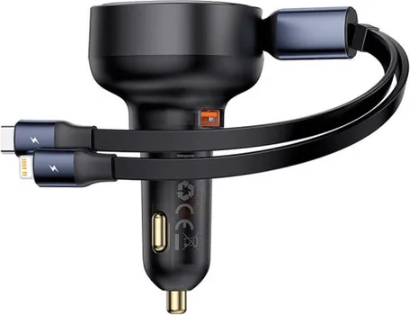 BASEUS C00057802111-02 125494 BASEUS ENJOYMENT AUTOMOBILSKI PUNJAČ ZA TELEFON SA USB-C I LIGHTNING KABLOM 60 W (C00057802111-02) - BOJA: CRNA - ULAZNA STRUJA: 12-24V 7A (MAKS.) - MAKSIMALNA SNAGA PUNJENJA: 60 W - MAKSIMALNA DUŽINA UGRAĐENOG KABLA: 70 CM - DIMENZIJE: 49 X 46 X 84 MM (4 / 6)