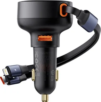 BASEUS C00057802111-02 125494 BASEUS ENJOYMENT AUTOMOBILSKI PUNJAČ ZA TELEFON SA USB-C I LIGHTNING KABLOM 60 W (C00057802111-02) - BOJA: CRNA - ULAZNA STRUJA: 12-24V 7A (MAKS.) - MAKSIMALNA SNAGA PUNJENJA: 60 W - MAKSIMALNA DUŽINA UGRAĐENOG KABLA: 70 CM - DIMENZIJE: 49 X 46 X 84 MM (5 / 6)