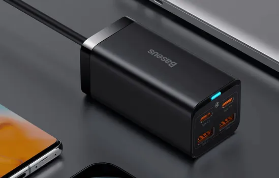 BASEUS GAN3 PRO 100W (CCGP000101) 125263 BASEUS GAN3 PRO 100W 2XUSB-C + 2XUSB ZIDNI PUNJAČ CCGP000101 WALL CHARGER - UKUPNA IZLAZNA SNAGA: 100W - DUŽINA KABLA: 1.5 M - ULAZNI NAPON: AC 110-240 V, 50-60 HZ, 2.5 A MAX - BOJA: CRNA - TEŽINA: 295 G - DIMENZIJE: 85.6 X 40.7 X 37.8 MM (3 / 5)