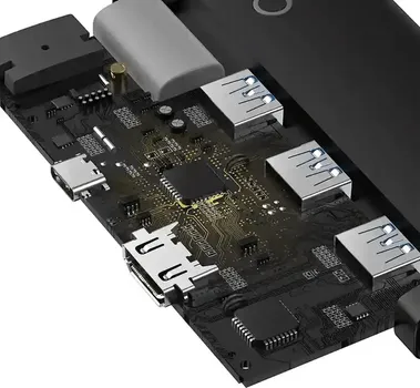 BASEUS BASEUS LITE 5-U-1 HUB │ USB-C NA 3X USB 3.0 + USB-C + HDMI │ BRZINA PRENOSA DO 500 MBPS │ 4K REZOLUCIJA │ KOMPATIBILNOST SA WINDOWS, IOS, LINUX, ANDROID │ OTG FUNKCIJA (6 / 8)
