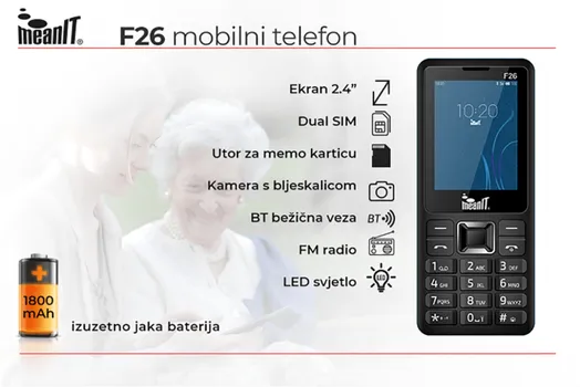 MEANIT MOBILNI TELEFON , 2.4 ZASLON, DUAL SIM, BT, FM RADIO, CRNA - F26 BLACK (5 / 5)