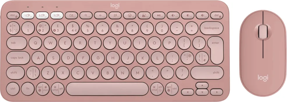 LOGITECH PEBBLE 2 COMBO TONAL ROSE US INTERNATIONAL (QWERTY) TASTATURA I MIŠ KOMPLET │ BLUETOOTH LOW ENERGY │ UPARIVANJE SA DO 3 UREĐAJA │ TIHI KLIKOVI SA SILENT TOUCH TEHNOLOGIJOM │ DPI: 400-4000 DPI (1 / 7)