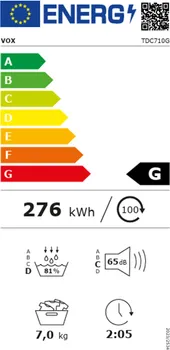 MAŠINA VOX TDC-710G KONDENZACIONA,
MAKSIMALAN KAPACITET SUŠENJA: 7 KG... (2 / 3)