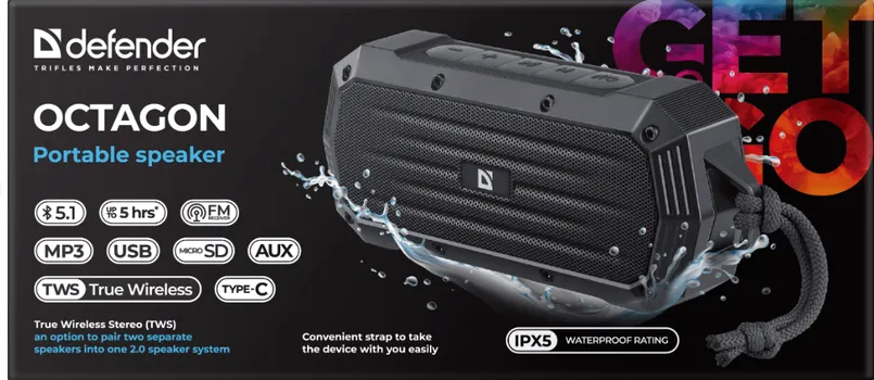 DEFENDER OCTAGON 5W, BT/FM/USB/TF/AUX/IPX5 (3 / 6)