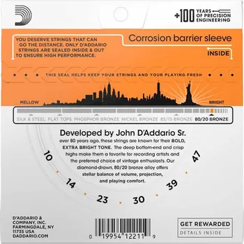 D’ADDARIO EJ10 ZICA ZA AKUSTICNU GITARU 10-47 , 80/20 BRONZE (2 / 2)