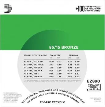 D’ADDARIO EZ890 ZICA ZA AKUSTICNU GITARU 9-45 , 85/15 BRONZE (2 / 4)