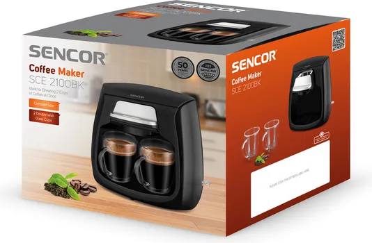 SENCOR SCE 2100BK 420-500W CRNI + 2 STAKL. ŠOLJICE