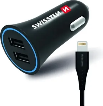 SWISSTEN CAR CHARGER 2.4A POWER, 2X USB + CABLE LIGHTNING (2 / 2)