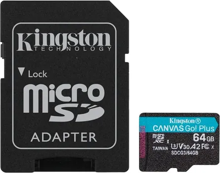 KINGSTON MEMORIJSKA KARTICA U3 V30 MICROSDXC CANVAS GO PLUS 170R A2 + ADAPTER SDCG3/64GB (1 / 1)