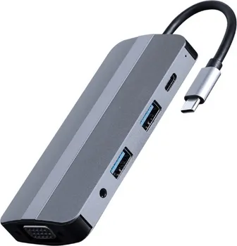 USB TYPE-C 8-U-1 MULTI-PORT ADAPTER, DOCKING USB TYPE-C 8-U-1 MULTI-PORT ADAPTER (HUB + HDMI + VGA + PD + ČITAČ KARTICA + STEREO AUDIO), SREBRNI 8-U-1: USB3+USB2 (1 / 1)