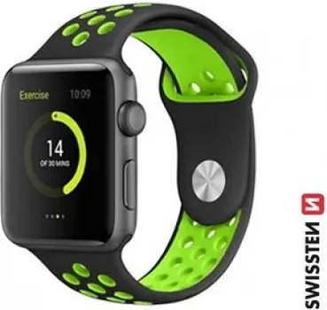 SWISSTEN SILICONE BAND FOR APPLE WATCH, BLACK/GREEN (42, 44, 45, 49) MM (1 / 1)