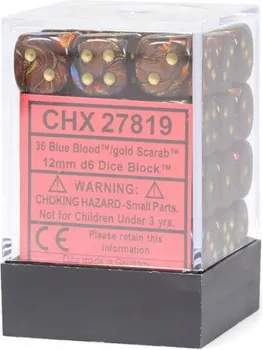 KOCKICE CHESSEX - SCARAB - LUMINARY - BLUE BLOOD & GOLD - DICE BLOCK 12MM (36) (1 / 2)