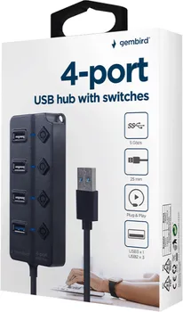 GEMBIRD USB HUB SA 4 PORTA I PREKIDACIMA P NAJBOLJE OD OBA SVIJETA: JEDAN BRZI USB 3.1 (GEN 1) PORT ZA BRZU PODATKOVNU VEZU NA NPR. EKSTERNI HDD TRI USB 2.0 POR (3 / 5)