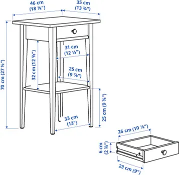 IKEA HEMNES NOĆNIK 46X35X70CM, BIJELA BAJCOVANO (3 / 6)