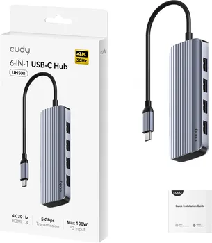 CUDY HUB UH500 6-IN-1 1X HDMI 4K, 1X USB TYPE-C PD 100W, 4X USB A 3.2 (1 / 1)
