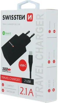 SWISSTEN 22054000 130966 SWISSTEN TRAVEL CHARGER SMART IC WITH 2X USB 2.1 A DATA CABLE USB/TYPE C 1.2 M, BLACK (3 / 3)