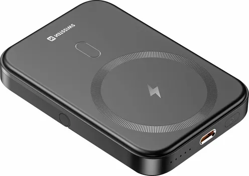 SWISSTEN POWER BANK PD 20W 5000MAH, MAGSAFE KOMPATABILAN, ALUMINIJUMSKA POSTOLJE ZA NAPAJANJE, BEŽIČNO PUNJENJE MAKSIMALNE SNAGE 15W, USB-C PORT SNAGE DO 20 W, SAMO 146 GRAMA, LED INDIKATOR STATUSA PUNJENJA (1 / 2)
