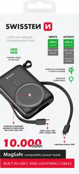 SWISSTEN 22013933 130943 SWISSTEN POWERBANK 10 000 MAH 20W, BUILT-IN CABLES USB-C AND LIGHTNING, MAGSAFE COMPATIBLE (2 / 2)