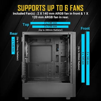 ANTEC NX410 BLACK NX SERIES-MID TOWER GAMING CASE, USB3.0/USB2.0*2, HD-AUDIO2, 2*140 MM ARGB FAN (4 / 5)