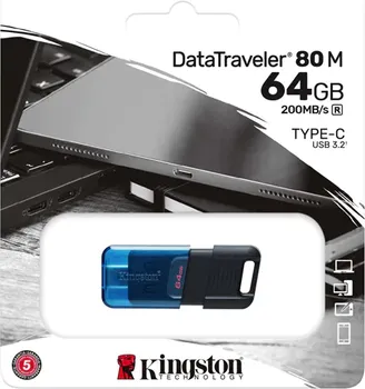 KINGSTON USB TYPE-C DISK DATATRAVELER 80 M 64GB, SPEED: UP TO 200MB/S READ, USB 3.2 GEN 1 (2 / 3)
