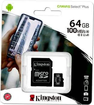 KINGSTON 64GB MICROSDXC + SD ADAPTER SDCS2/64GB KINGSTON MICRO SDHC 64GB CANVAS SELECT PLUS C10 + SD ADAPTER, A1, V10, UP TO 100 (3 / 7)