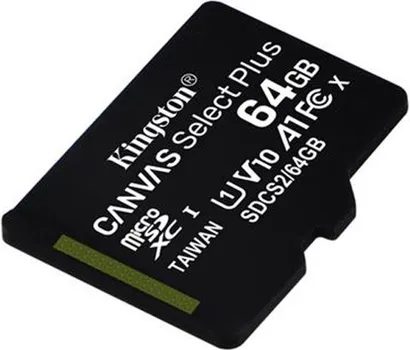 KINGSTON 64GB MICROSDXC + SD ADAPTER SDCS2/64GB KINGSTON MICRO SDHC 64GB CANVAS SELECT PLUS C10 + SD ADAPTER, A1, V10, UP TO 100 (4 / 7)