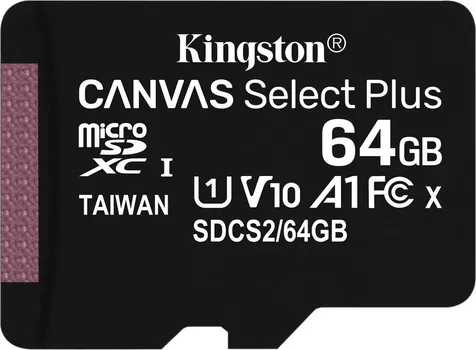 KINGSTON 64GB MICROSDXC + SD ADAPTER SDCS2/64GB KINGSTON MICRO SDHC 64GB CANVAS SELECT PLUS C10 + SD ADAPTER, A1, V10, UP TO 100 (6 / 7)