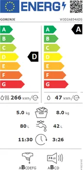 GORENJE W3D2A854ADS, KAPACITET PRANJA: 8 KG, KAPACITET SUŠENJA: 5 KG, OBRTAJI CENTRIFU (7 / 23)