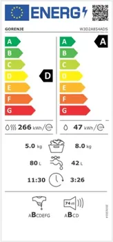 GORENJE W3D2A854ADS, KAPACITET PRANJA: 8 KG, KAPACITET SUŠENJA: 5 KG, OBRTAJI CENTRIFU (11 / 23)