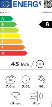 GORENJE WNEI74BS 1400 OBR/MIN KAPACITET: 7 KG (VXŠXD): 85X60