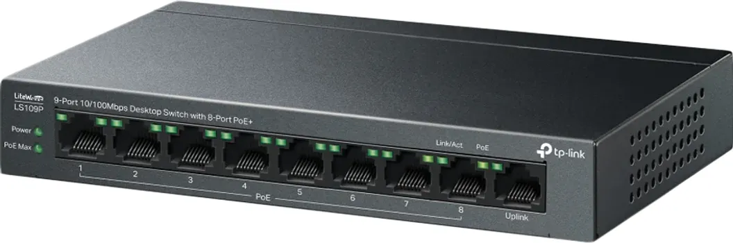 TP-LINK LS109P 9-PORT 10/100MBPS DESKTOP SWITCH WITH 8-PORT POE+, 63 W POE BUDGET, UP TO 250 M (2 / 4)