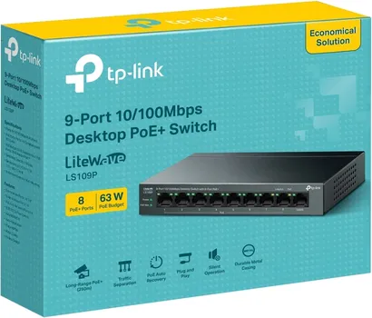 TP-LINK LS109P 9-PORT 10/100MBPS DESKTOP SWITCH WITH 8-PORT POE+, 63 W POE BUDGET, UP TO 250 M (4 / 4)