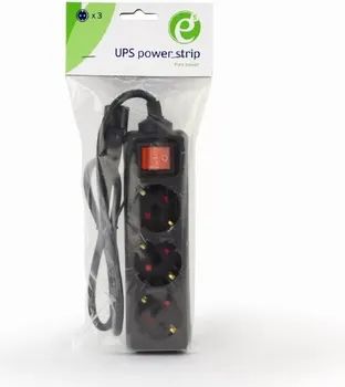 UPS POWER STRIP, 3 SCHUKO SOCKETS, FUSED SWITCH, 16 A, C14 PLUG, 0.6 M CABLE, BLACK (1 / 3)