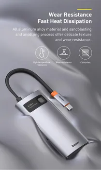 BASEUS CAHUB-CY0G 108758 BASEUS HUB 4U1 METAL GLEAM SERIJA, USB-C NA USB 3.0 + USB 2.0 + HDMI + USB-C PD (2 / 3)