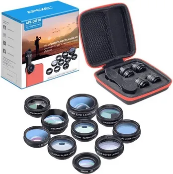 APEXEL APL-DG10 10-U-1 SET OBJEKTIVA ZA TELEFON - UKLJUČUJE: FISH EYE LENS 198° / MACRO LENS 15X / RADIAL FILTER LENS / CPL FILTER LENS / STAR FILTER LENS / KALEIDOSCOPE LENS 6 / KALEIDOSCOPE LENS 3 / WIDE ANGLE LENS 0.63X / TELEPHOTO LENS 2X / FLOW FILTER LENS (2 / 3)