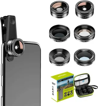 APEXEL APL-DG6V2 6-U-1 SET OBJEKTIVA - UKLJUČUJE: WIDE-ANGLE LENS 140° / ND FILTER / MACRO LENS 25X / CPL FILTER / STAR LENS / FISH EYE 205° - BOJA: CRNA (1 / 3)