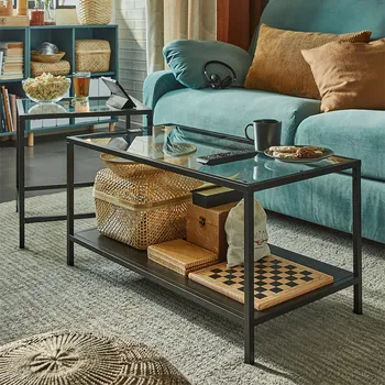 IKEA VITTSJÖ SET STOČIĆA, 2 KOM., CRNOSMEĐA/STAKLO, 90X50CM (2 / 6)