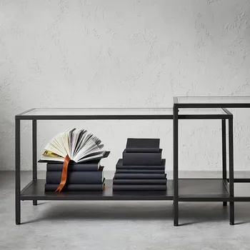 IKEA VITTSJÖ SET STOČIĆA, 2 KOM., CRNOSMEĐA/STAKLO, 90X50CM (4 / 6)