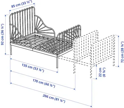 IKEA MINNEN OKVIR PRODUŽIVI KREVET S LETV. OSNOVOM, BIJELA, 80X200 CM (2 / 3)