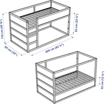 IKEA KURA PODESIVI KREVET, BIJELA/BOROVINA, 90X200 CM (7 / 9)