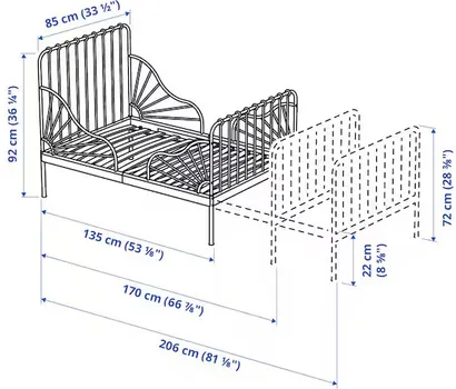 IKEA MINNEN OKVIR PRODUŽ.KREVET S LETV. OSNOVOM, SIVO-PLAVA, 80X200 CM (4 / 4)