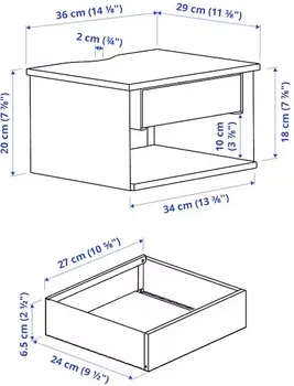 IKEA STOMSÖ ZIDNI NOĆNI STOČIĆ, IM. BREZOVINE BIJELA/PLAVA, 36X29X20 CM (7 / 11)