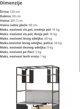 IKEA ÄSPINGE ČAJNA KUHINJA, CRNA/JASEN, 120X60X202 CM (3 / 3)